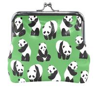 Monedero de cuero verde panda personalizado para mujer, bonito monedero con hebilla y cierre de beso, Lindo panda verde 1, OneSize