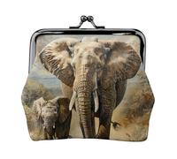 Monedero de cuero vintage con estampado de elefante viejo y elefante joven, elegante monedero pequeño para mujer, monedero mini