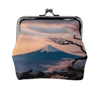 Monedero de cuero vintage con estampado de paisaje Fuji de Japón, monedero pequeño y elegante para mujer, monedero mini
