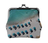 Monedero de cuero vintage con estampado de verano mediterráneo, elegante y pequeño monedero para mujer, monedero mini