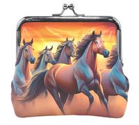 Monedero de cuero vívido personalizado con diseño de caballos galopando al atardecer para mujer, bolsa de cambio de dinero para niñas, Caballos galopando atardecer vívido, Classic