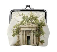 Monedero de edificio antiguo con rama de olivo romano y estampado griego, monedero para mujer, monedero pequeño con cerradura de beso, para monedas, tarjetas, objetos pequeños