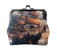 Monedero de fantasía con diseño de barco pirata, elegante y único, con cierre de beso, impermeable, para monedas