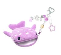 Monedero de felpa con forma de ballena para niños con cierre de cremallera, llavero de tela suave para la escuela y los viajes para niños, Purple, Mass Beauty
