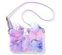 Monedero de felpa de unicornio de 20 cm x 14 cm, cartera de felpa suave para niñas y mujeres, bolso cruzado o bolso de hombro, regalo para niños, Purple, Bonito