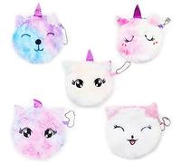 Monedero de Felpa,Forreen 5 Pcs Felpa Coin Purse Monedero de Unicornio Bolso de Animal de Dibujos Animados Mujer Mini Cartera Bolso Pequeño de Felpa para Damas Niñas Regalos de Cumpleaños