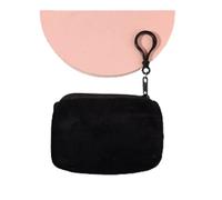 Monedero de felpa sólida para mujer, bonito monedero para tarjetas de identificación, llavero, minimalista, monedero para mujer, Black, 2 unidades