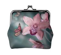 Monedero de flores de orquídea con estampado de primavera fresca, monedero portátil de cuero de fibra para mujer, Black, Talla única, Bolsa para monedas