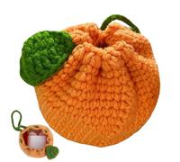 Monedero de ganchillo con de naranja, bolsa de mandarina con cordón, bonito diseño de frutas, monedero funcional de moda, elegante cartera de ganchillo compacta para mujeres, tarjetas de