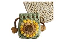 Monedero de ganchillo con diseño girasol, minibolso punto cordón for mujer, llavero adecuado(Green)