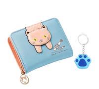 Monedero de Gato con Colgante de Huella Azul, Cartera de Piel de Dibujos Animados para Niñas y Niños, 12*10*3cm, Clásico