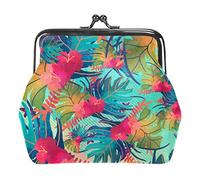 Monedero de hojas de té dibujadas a mano, 01, monedero con hebilla, bolsa de mano con hebilla, monedero de cambio de cierre floral para mujeres y niñas, Multicolor 02, Talla única, Organizador de