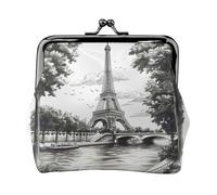 Monedero de la Torre Eiffel en París para mujer, cartera pequeña para mujer, pequeña bolsa de maquillaje para bolso, cartera retro ultrafina, Negro -, Talla única, Art Deco