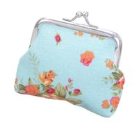 Monedero de lona con diseño floral de rosas para cambio de beso, vintage, para mujer, cartera pequeña para mujer, bolsa de cambio de beso, Azul, Belleza masiva