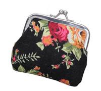 Monedero de lona floral con diseño de flores de rosa, bolsa de cambio de beso vintage para mujer pequeña, Negro, Belleza masiva