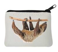 Monedero de neopreno con diseño de perezoso escalando una rama, 10 x 11 cm, color blanco, White, Talla única