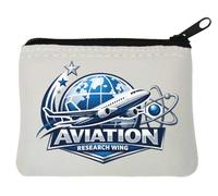Monedero de neopreno con emblema de investigación e innovación de aviación global, 10 x 11 cm, color blanco