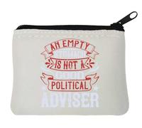 Monedero de neopreno con eslogan de 10 x 11 cm, diseño con texto en inglés "An empty stomach is not a good political adviser", color blanco, White, Talla única