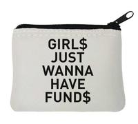 Monedero de neopreno con texto en inglés "Girls Just Wanna Have Funds Dollar Sign", 10 x 11 cm, color blanco, White, Talla única