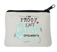 Monedero de neopreno con texto en inglés "I Am Proof That God Answers Prayers" (10 x 11 cm), color blanco, White, Talla única