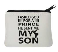 Monedero de neopreno con texto en inglés "I Asked God for A Prince He Sent Me My Son", 10 x 11 cm, color blanco, White, Talla única