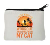 Monedero de neopreno con texto en inglés "I Just Want to Workout and Hang with My Cat Beach Running Graphic 10 x 11 cm, color blanco, White, Talla única