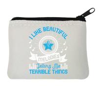 Monedero de neopreno con texto en inglés "I like beautiful melodies telling me terrible things", 10 x 11 cm, color blanco, White, Talla única