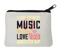 Monedero de neopreno con texto en inglés "I love country, but I also love gangster rap slogan", 10 x 11 cm, color blanco, White, Talla única