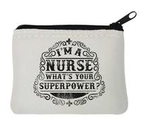 Monedero de neopreno con texto en inglés "I'm A Nurse What's Your Superpower", 10 x 11 cm, color blanco, White, Talla única