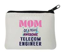 Monedero de neopreno con texto en inglés "I'm A Proud Mom of A Freaking Awesome Telecom Engineer Computer Science Graphic Neopren", 10 x 11 cm, color blanco, White, Talla única