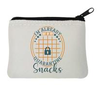 Monedero de neopreno con texto en inglés "I'm already out of my quarantine snacks", 10 x 11 cm, color blanco, White, Talla única