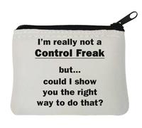 Monedero de neopreno con texto en inglés "I'm Not A Control Freak But Could I Show You How to Do It", 10 x 11 cm, color blanco