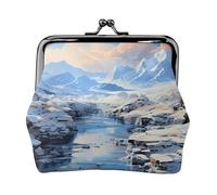 Monedero de paisaje de montaña nevada. Monedero de doble cara para mujer, pequeño tarjetero de piel sintética