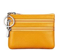 Monedero de Piel auténtica para Mujer con Llavero, Amarillo, Talla única, Monedero