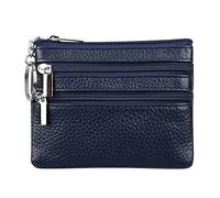 Monedero de Piel auténtica para Mujer con Llavero, Azul Marino, Talla única
