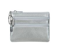 Monedero de Piel auténtica para Mujer con Llavero, Plateado, Talla única, Monedero