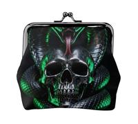 Monedero de piel con calavera de serpiente mortal para mujer, cartera pequeña con cierre de beso, mini tarjetero para llaves, lápiz labial, bonito bolso de cambio para viajes