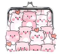 Monedero de piel con diseño de cerdos rosados, con cierre de beso, para cambiar tarjetas, Cute Pigs Pink 1, Classic