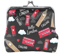 Monedero de piel con diseño de dibujos animados de Hello London, para mujeres y niñas, con hebilla, cierre de beso, monedero, monedero, 11,5 x 10,5 cm