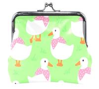 Monedero de piel con diseño de gansos blancos y verdes para mujer, bonito monedero con hebilla de beso, monedero, monedero para cambiar tarjetas, gansos blancos y verdes, clásico, Bonitos gansos