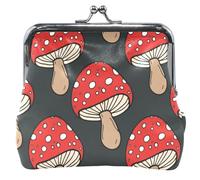 Monedero de piel con diseño de hongo rojo y negro para mujer, con cierre de beso, Whimsical Red Mushroom Black, Classic