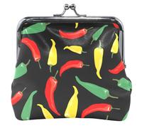 Monedero de piel con hebilla para cambio de dinero, diseño de chiles coloridos y coloridos, Coloridos chiles negros, OneSize
