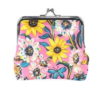 Monedero de piel con pintura al óleo con girasoles retro amarillos, pequeño monedero, accesorios de viaje portátiles para mujer