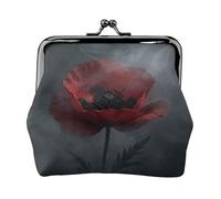 Monedero de piel de amapola rojo oscuro para mujer, pequeño monedero con cierre de beso, mini tarjetero para llaves, lápiz labial, bonito bolso de cambio para viajes