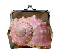 Monedero de piel de caracola rosa para mujer, cartera pequeña con cierre de beso, mini tarjetero para llaves, lápiz labial, bonito bolso de cambio para viajes