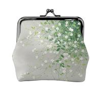 Monedero de piel de vid de flores blancas para mujer, pequeño monedero con cierre de beso, mini tarjetero para llaves, lápiz labial, bonito bolso de cambio para viajes