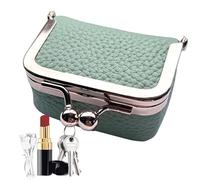 Monedero de piel, monedero de piel, bolsa de cosméticos pequeña, bolsa de aseo para maquillaje, monedero Kiss Lock, para mujeres y niños, de viaje, Verde, riferimento alla descrizione, Consulte