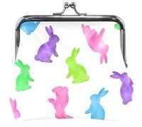Monedero de piel para mujer, diseño de conejos de acuarela, color pastel brillante, con cierre de beso, bolsa para tarjetas, 11,5 x 10,5 cm