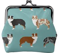 Monedero de piel para mujer, diseño de pastores australianos, pequeña bolsa de cambio con cierre de beso y hebilla para regalo de niña, Como se muestra en la imagen, Talla única, Organizador de bolsas