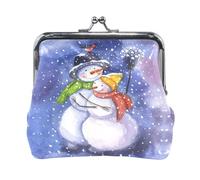 Monedero de piel para mujer Multi 17, con cierre de seguridad, monedero con cierre de beso, bolsillo tipo sobre, bolso de mano pequeño con hebilla, estampado "Sr. Muñeco de Nieve" y "Sra. Muñeco de Ni